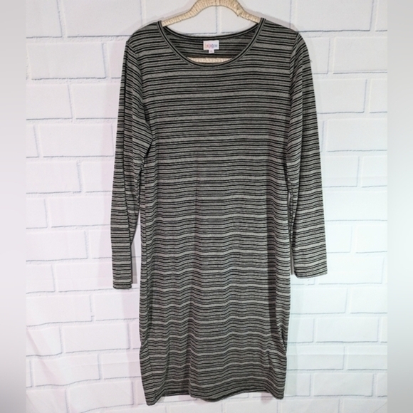 Lularoe Gray/Black Striped Debbie Knit Dress - Picture 1 of 4